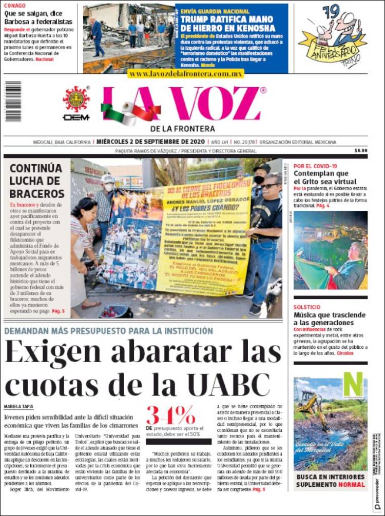 Portada de La Voz de la Frontera (México)