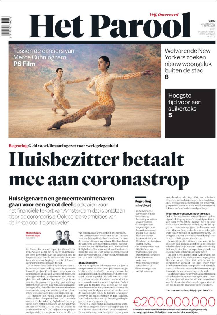 Portada de Het Parool (Pa&iacute;ses Bajos)