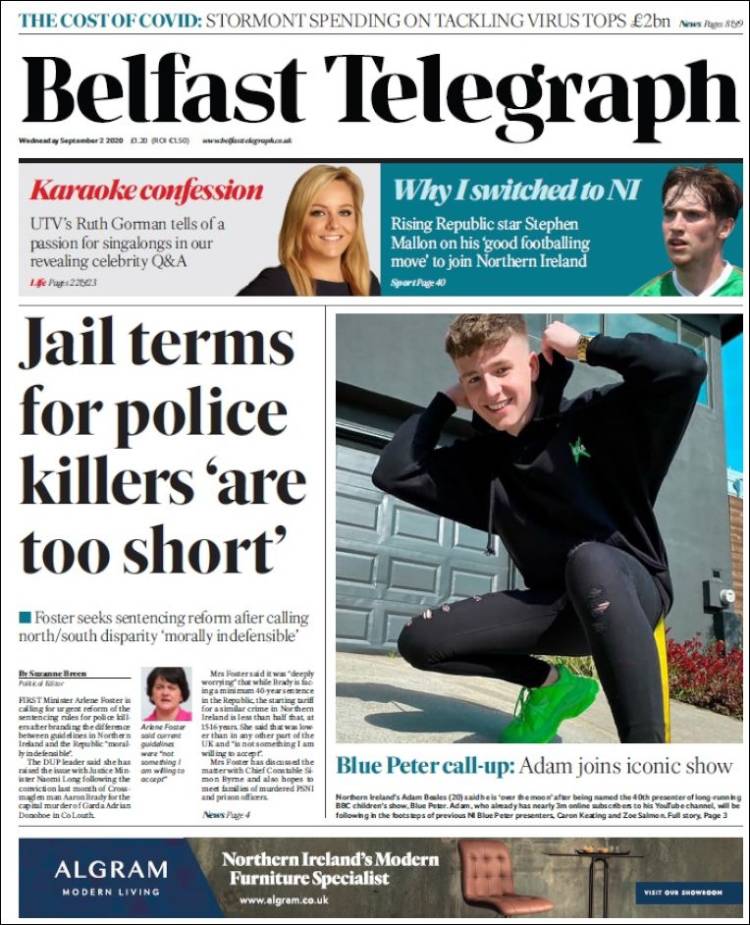 Portada de Belfast Telegraph (Reino Unido)