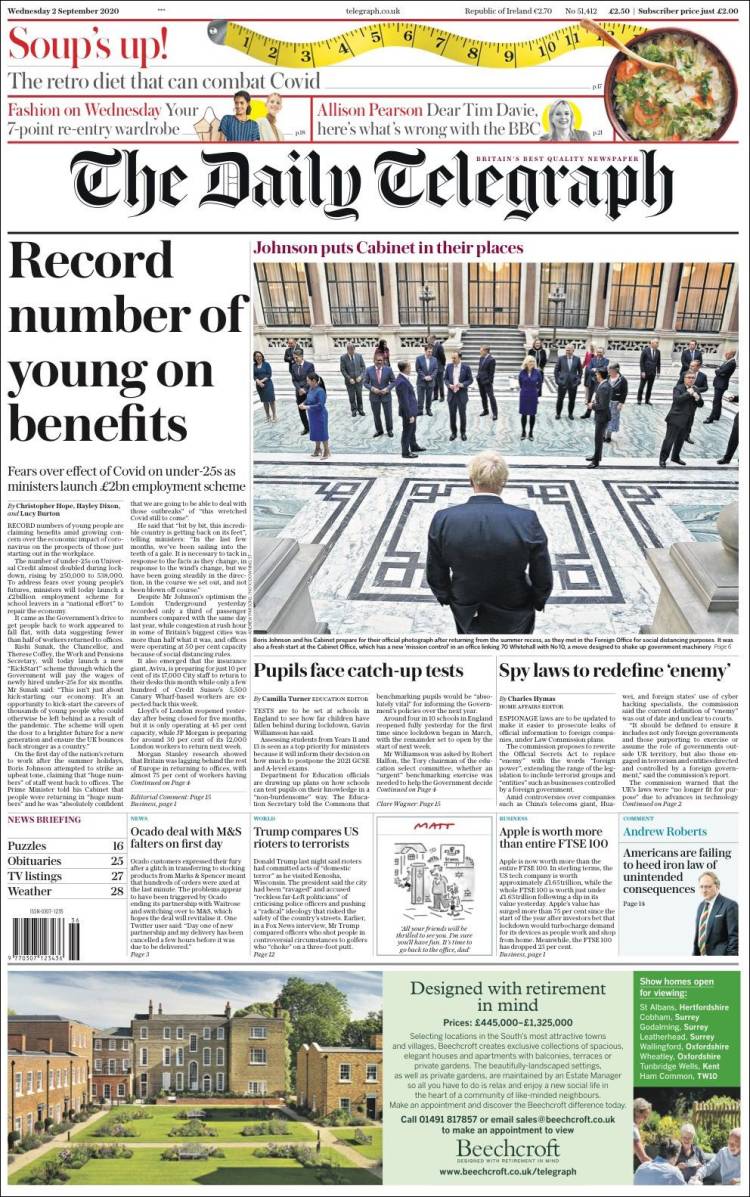 Portada de Daily Telegraph (Reino Unido)