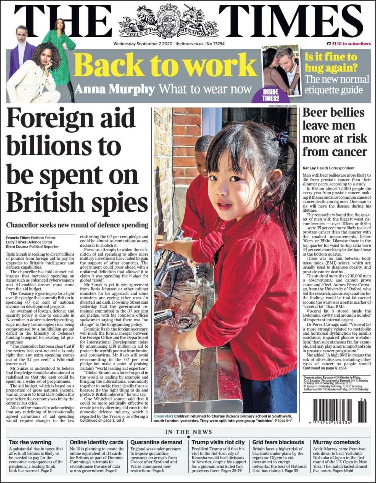 Portada de The Times (Reino Unido)