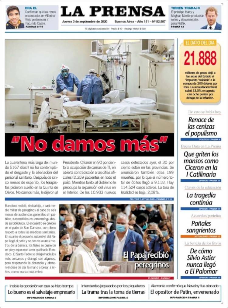 Portada de La Prensa (Argentina)