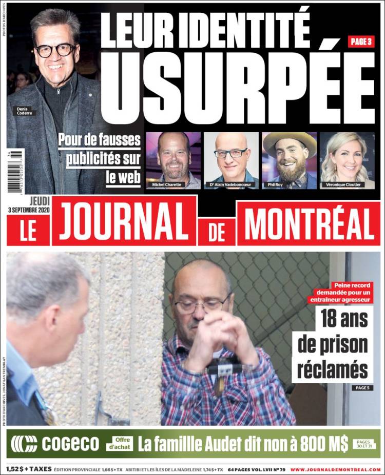 Portada de Le Journal de Montréal (Canadá)