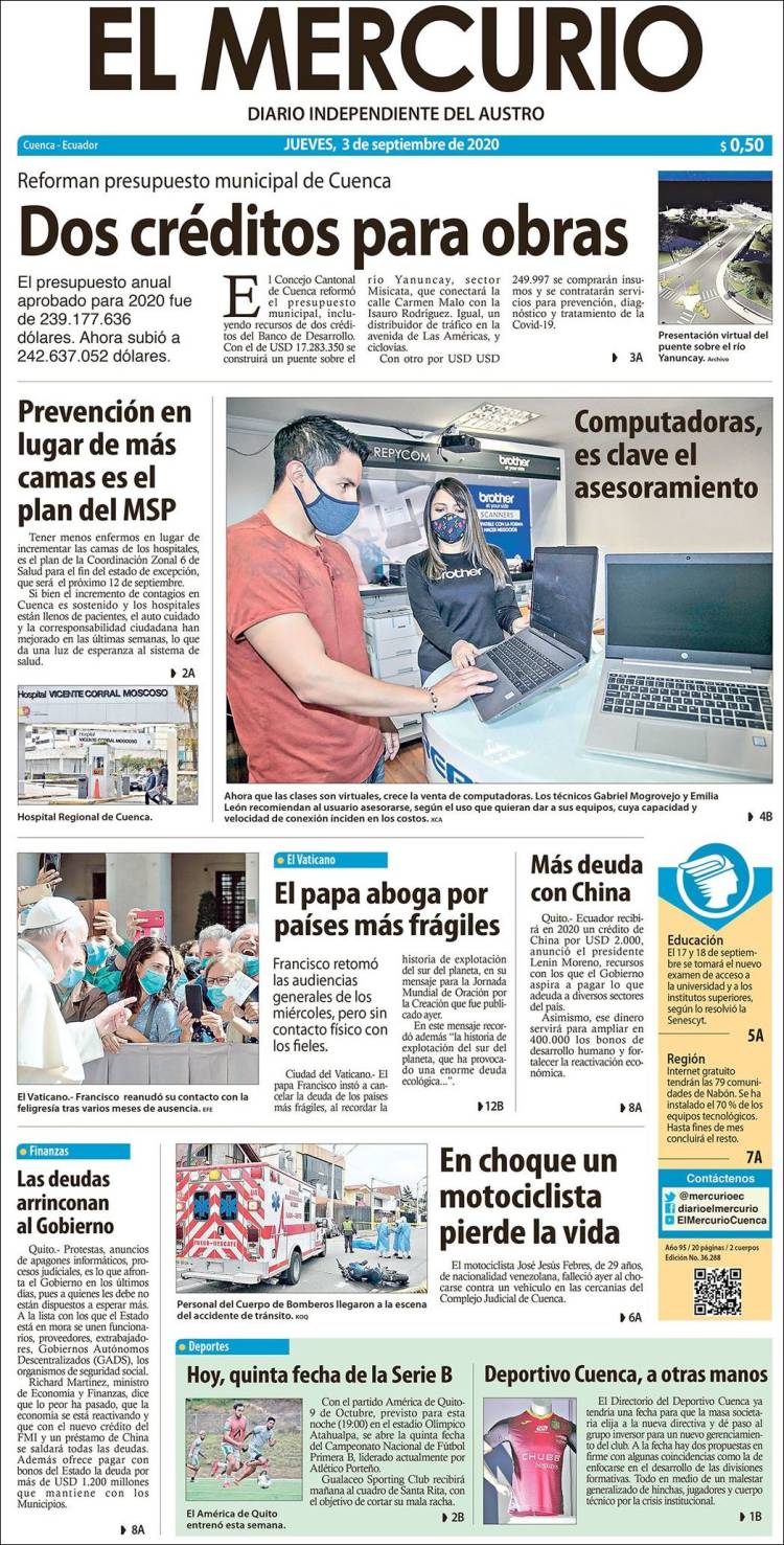 Portada de Diario El Mercurio (Ecuador)