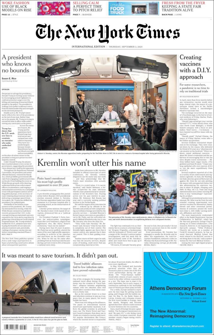 Portada de International New York Times (Europa)