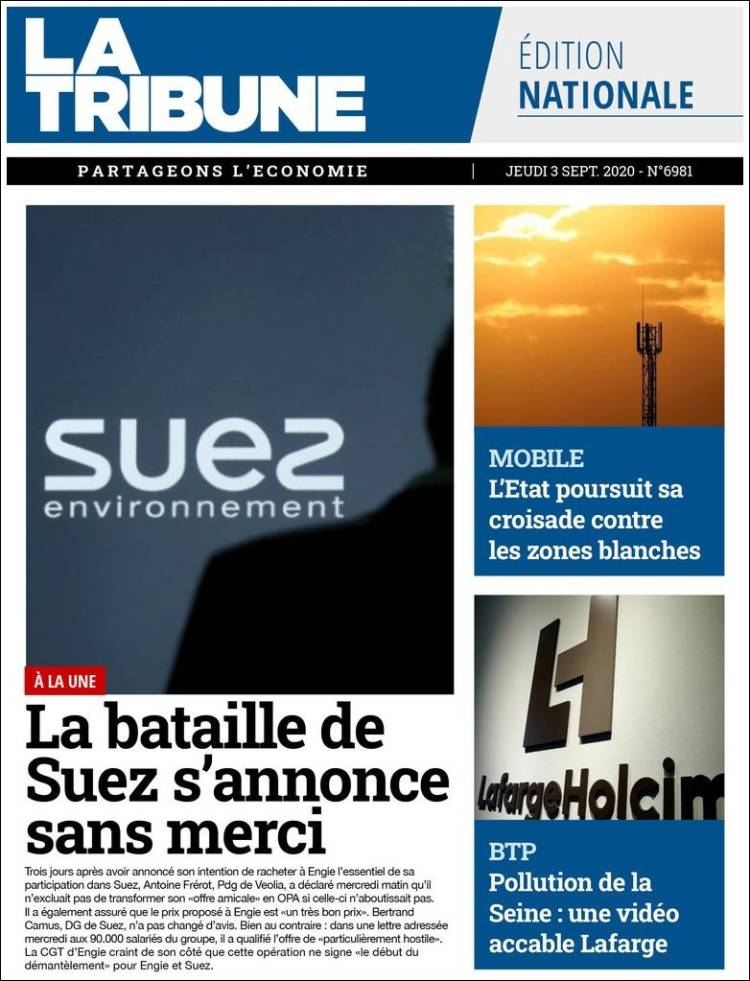Portada de La Tribune (Francia)