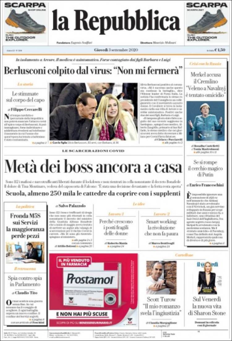 Portada de La Repubblica (Italia)