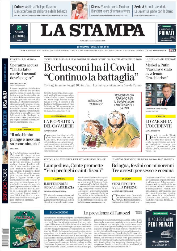 Portada de La Stampa (Italia)