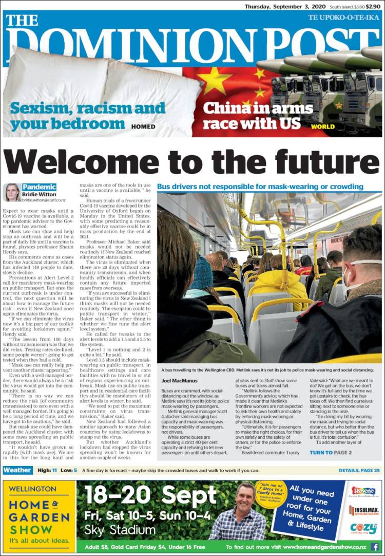 Portada de The Dominion Post (Nueva Zelanda)