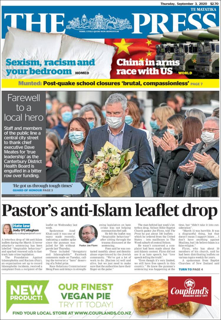 Portada de The Press (Nueva Zelanda)