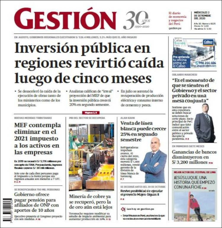 Portada de Diario Gestión (Perú)