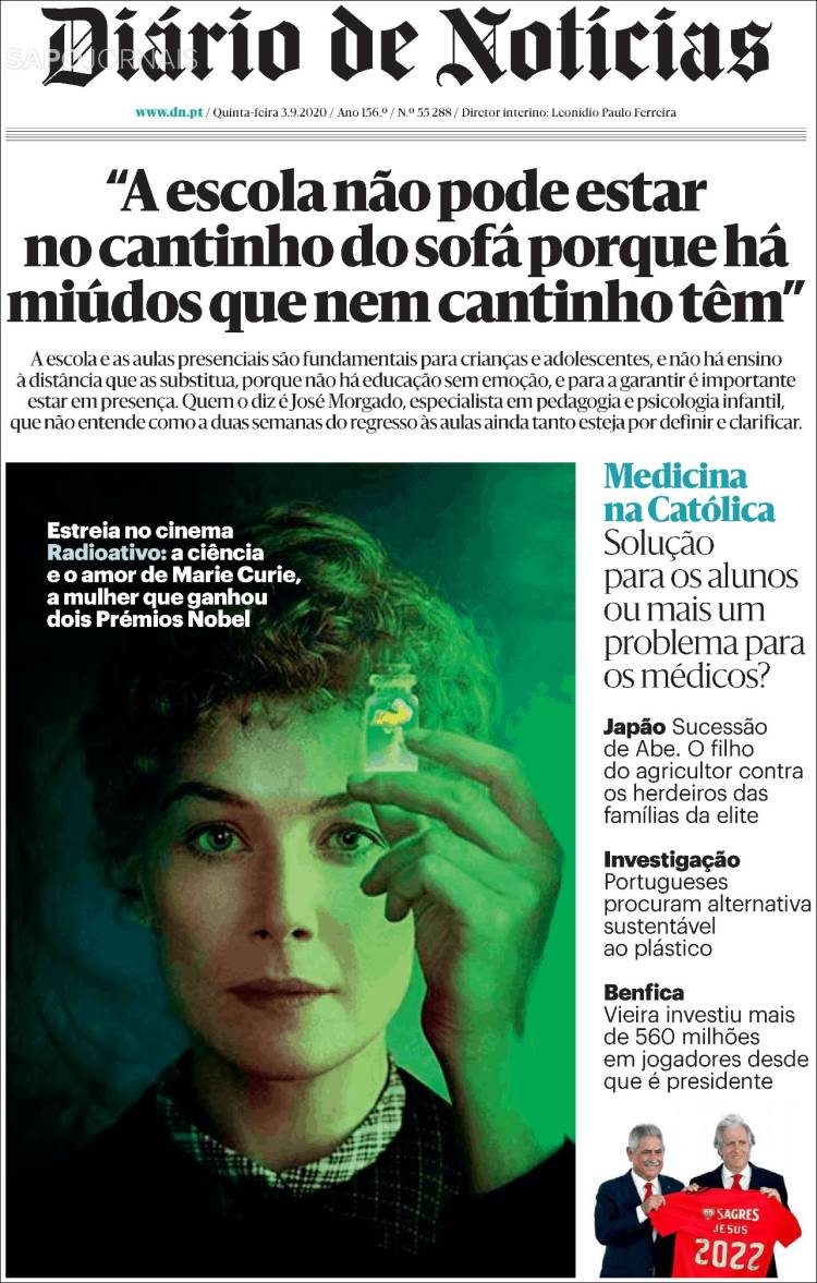 Portada de Diário de Noticias (Portugal)
