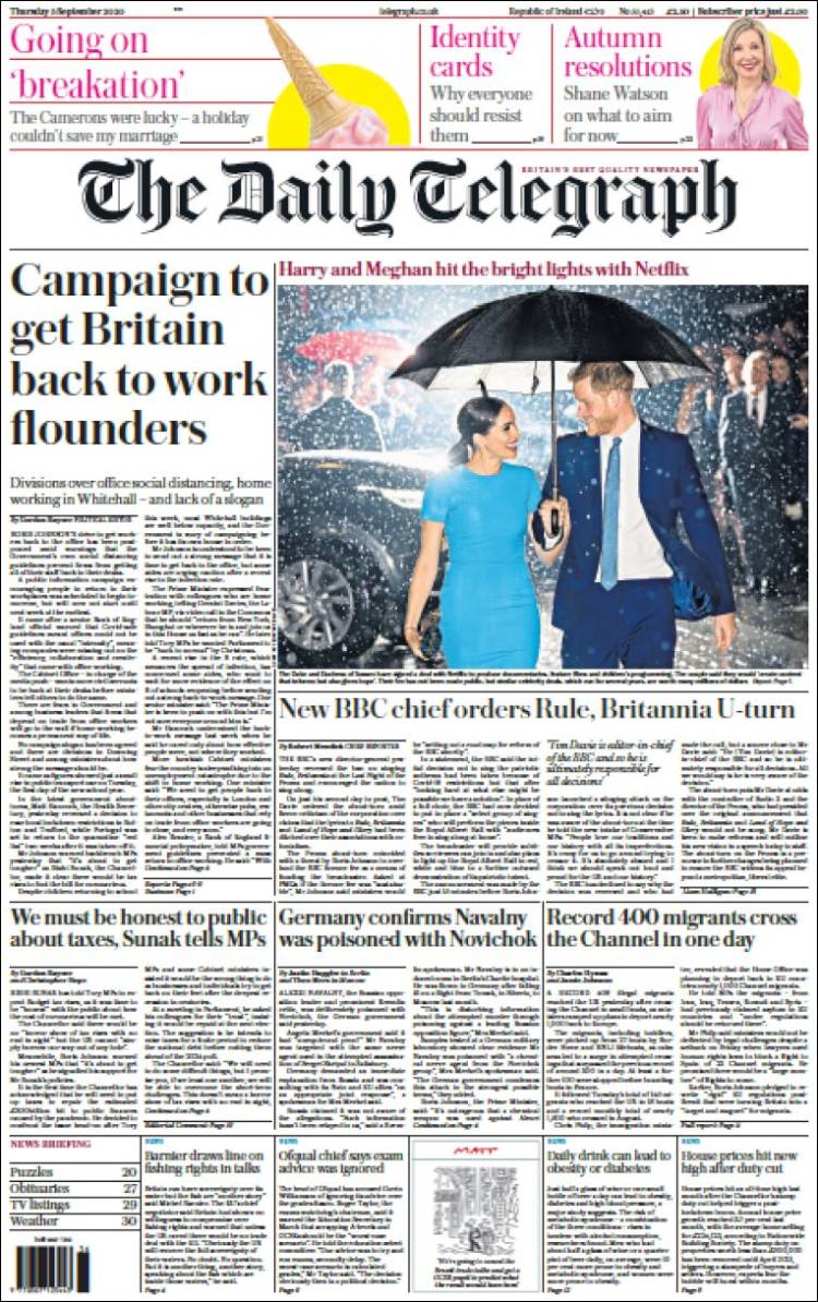 Portada de Daily Telegraph (Reino Unido)