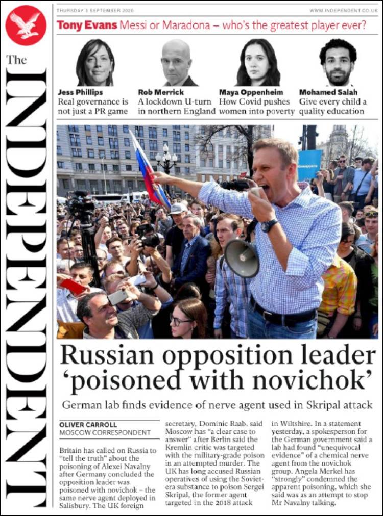 Portada de The Independent (Reino Unido)