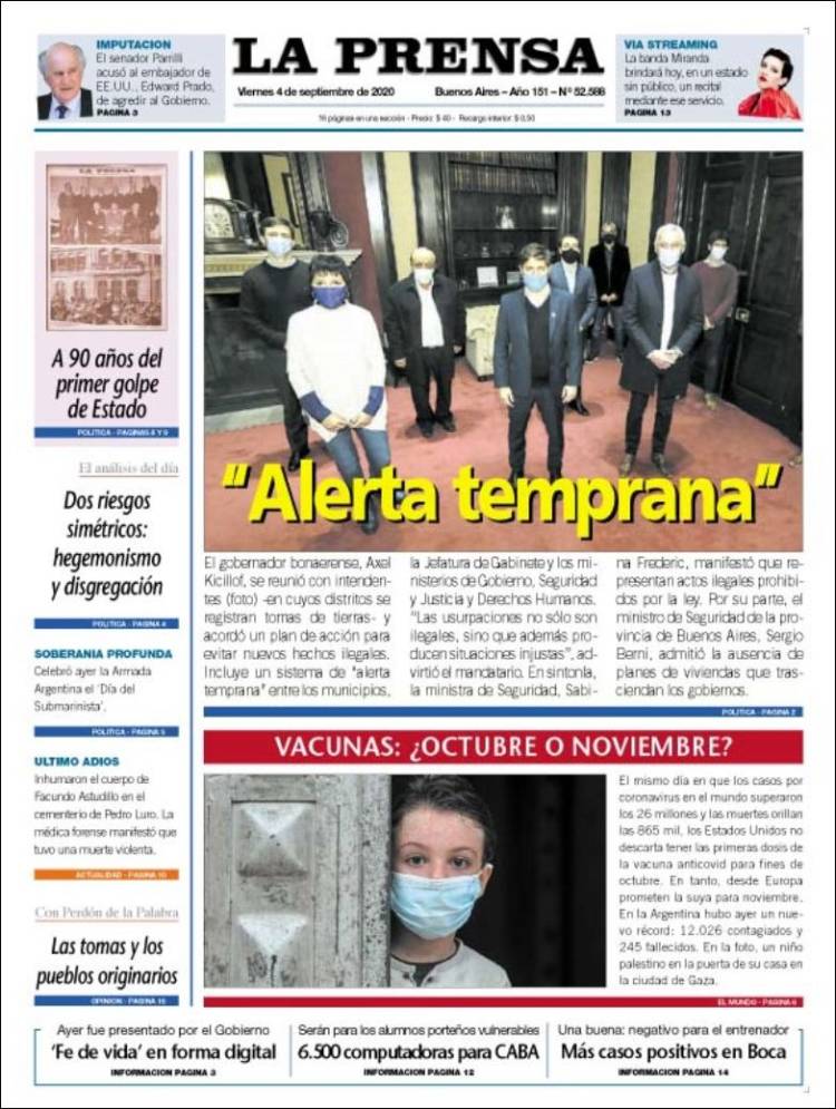 Portada de La Prensa (Argentina)