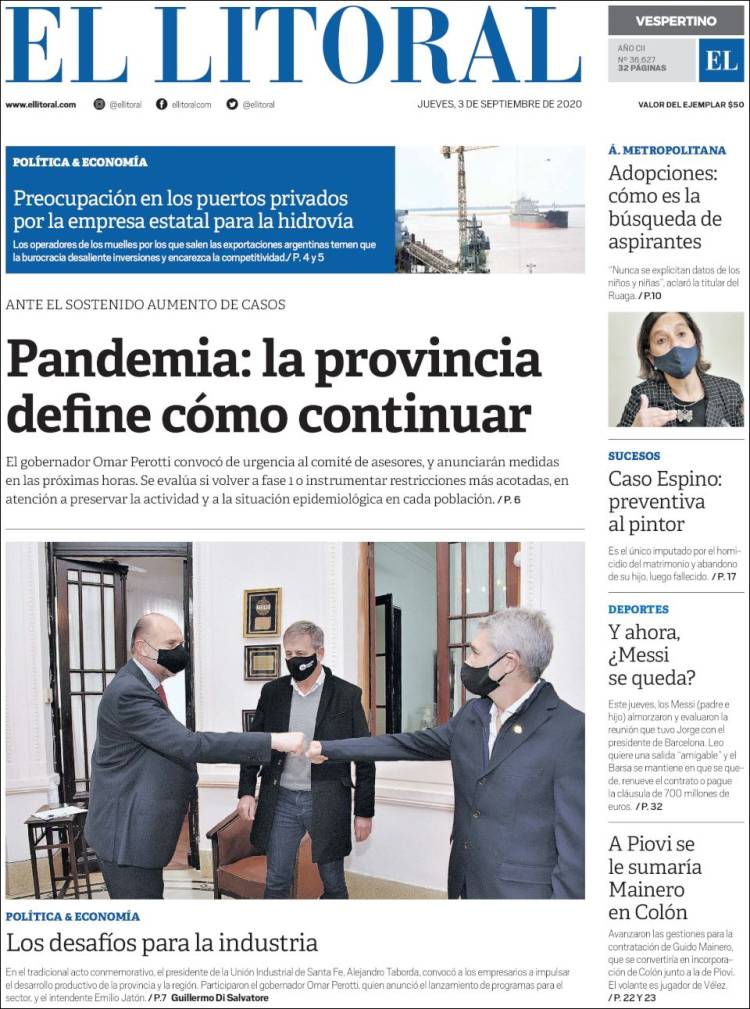 Portada de Diario El Litoral (Argentina)