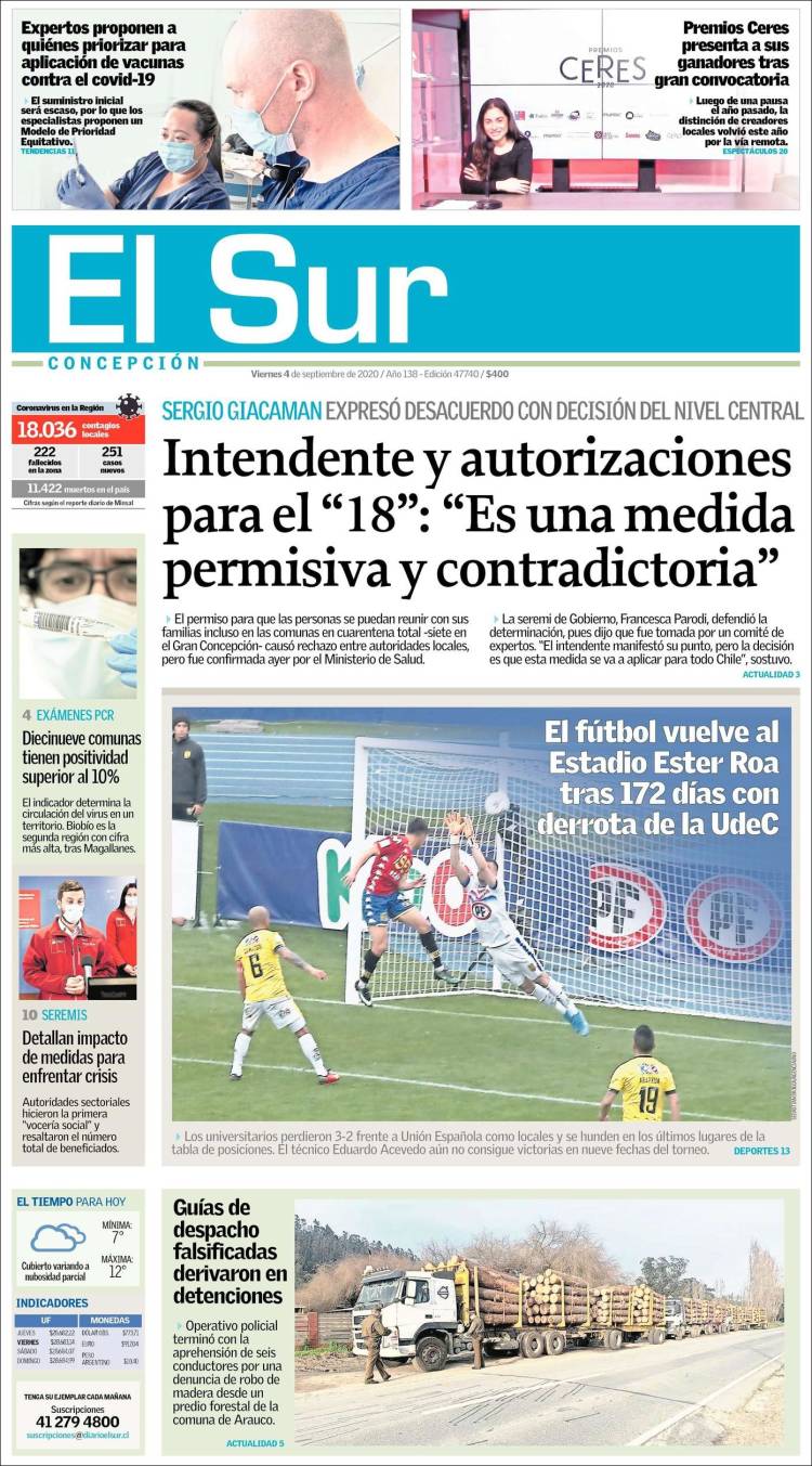 Portada de El Sur (Chile)