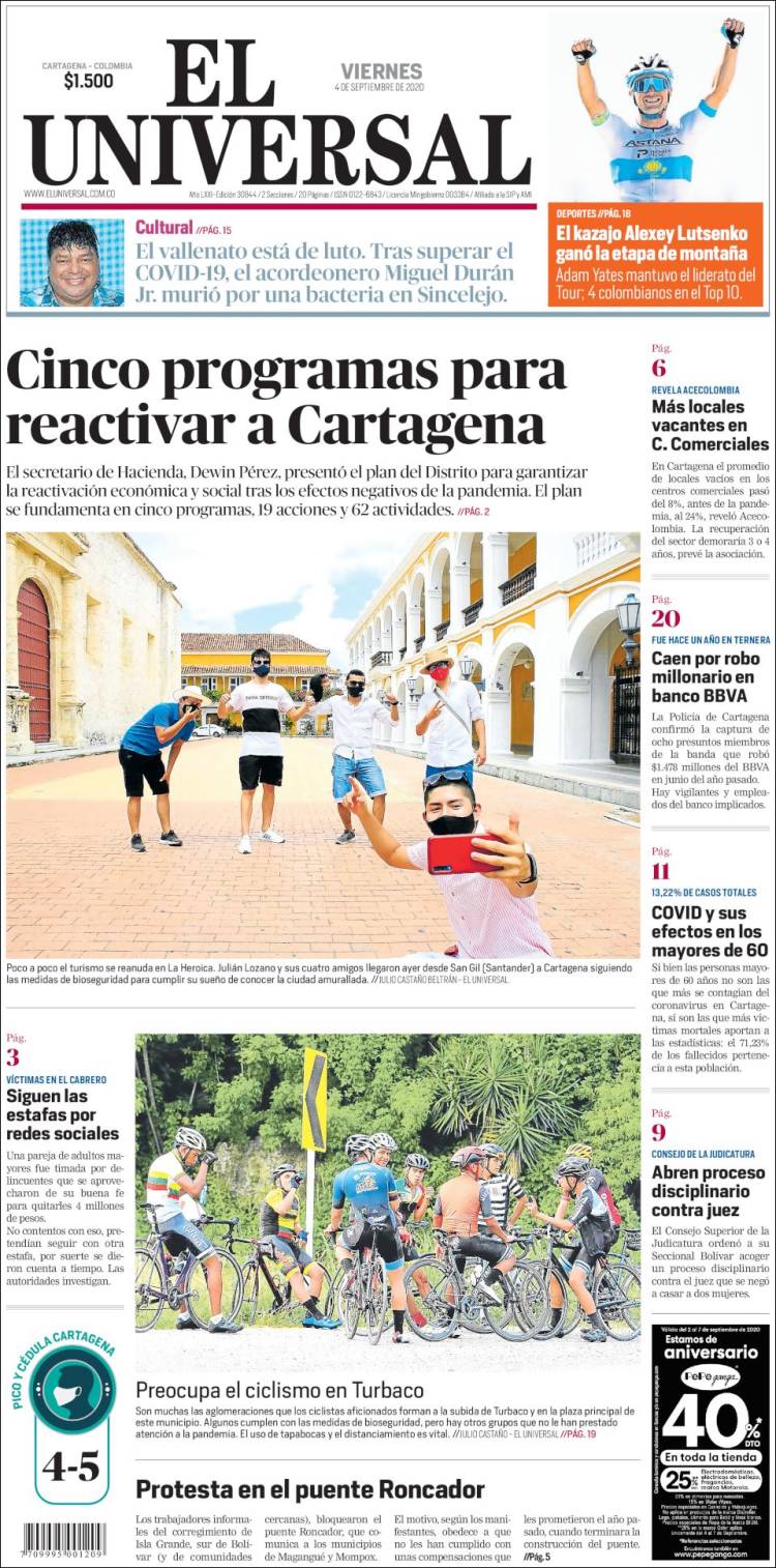 Portada de El Universal (Colombia)