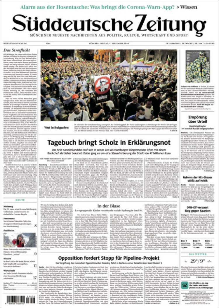 Portada de Sueddeutsche (Alemania)