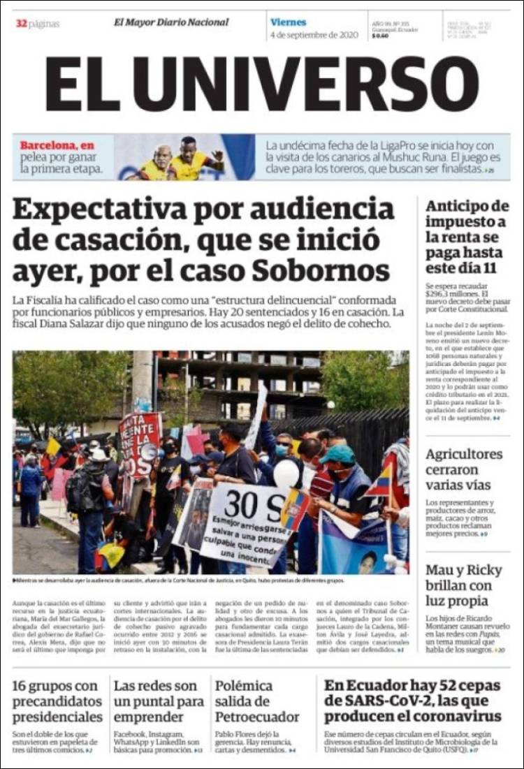 Portada de El Universo - Ecuador (Ecuador)