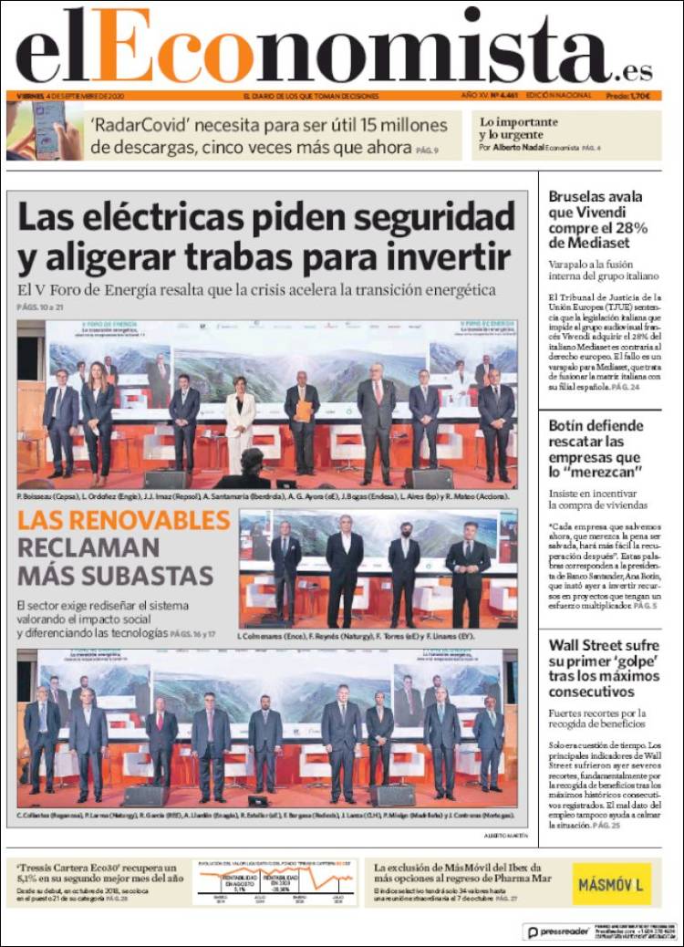 Portada de El Economista (España)