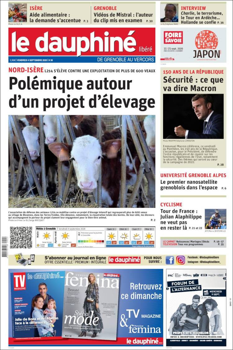 Portada de Le Dauphiné Libéré (Francia)