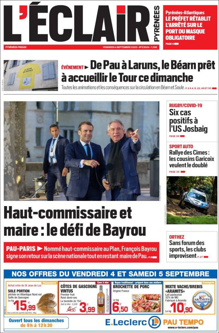 Portada de L'Eclair des Pyrénées (Francia)