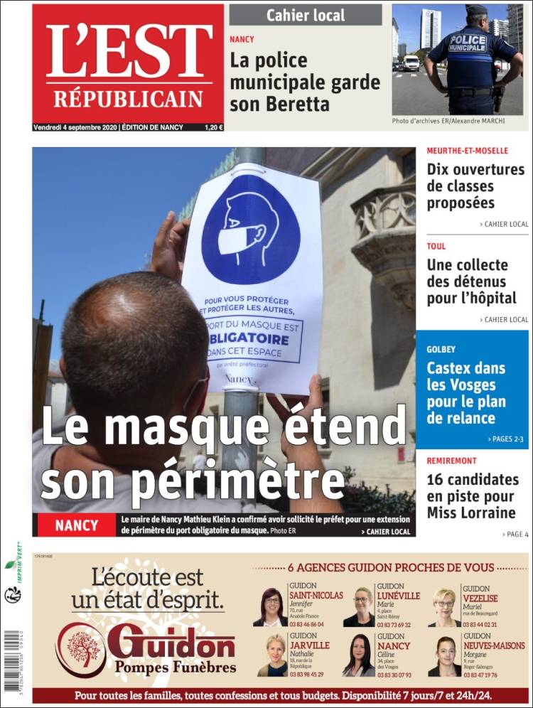 Portada de L'Est Republicain (Francia)