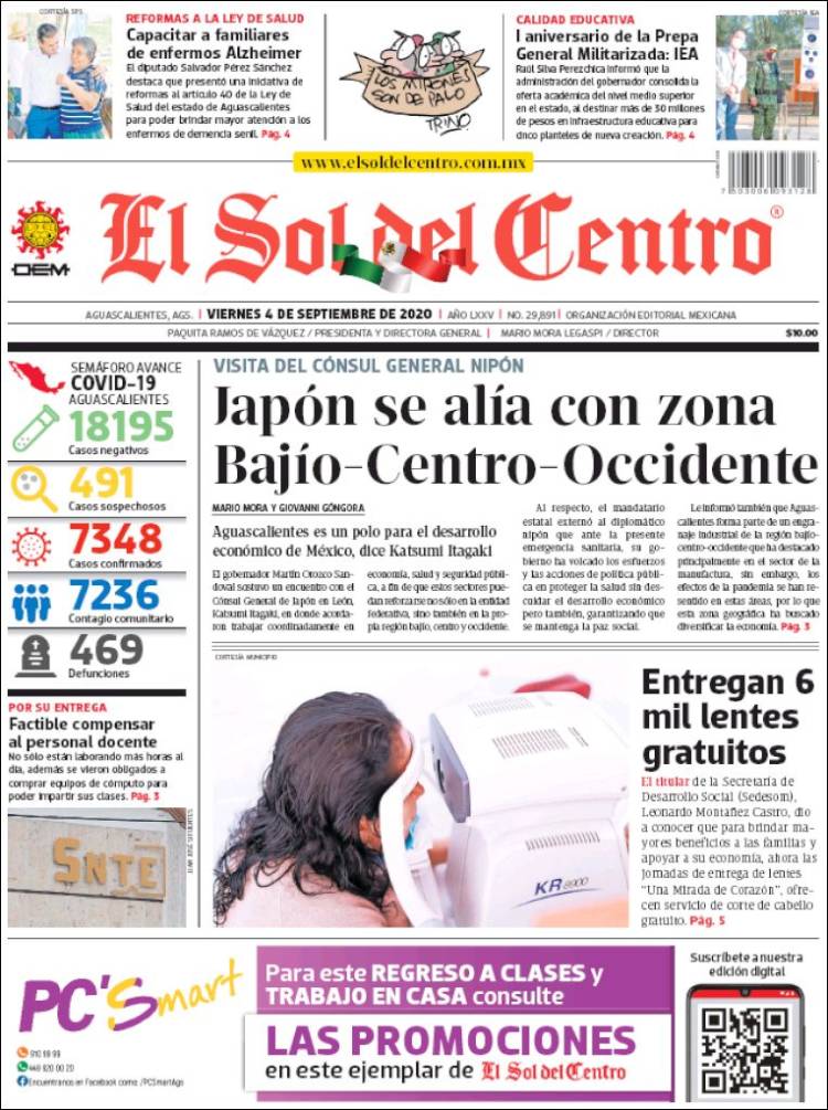 Portada de El Sol del Centro (M&eacute;xico)