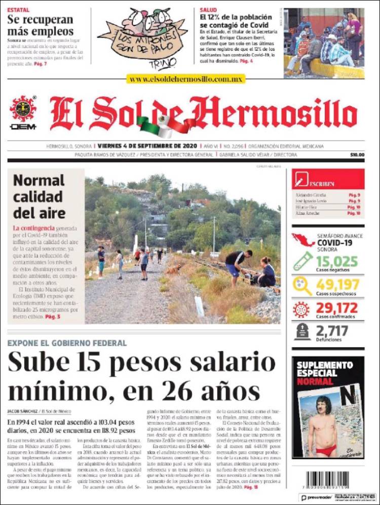 Portada de El Sol de Hermosillo (M&eacute;xico)