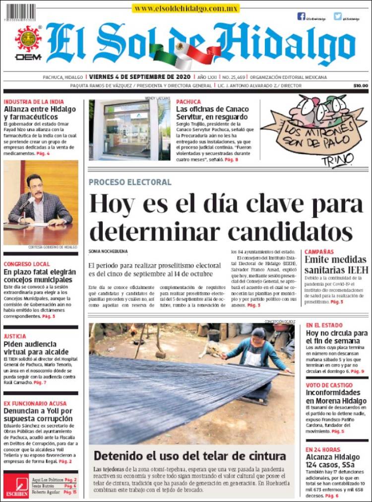 Portada de El Sol de Hidalgo (M&eacute;xico)