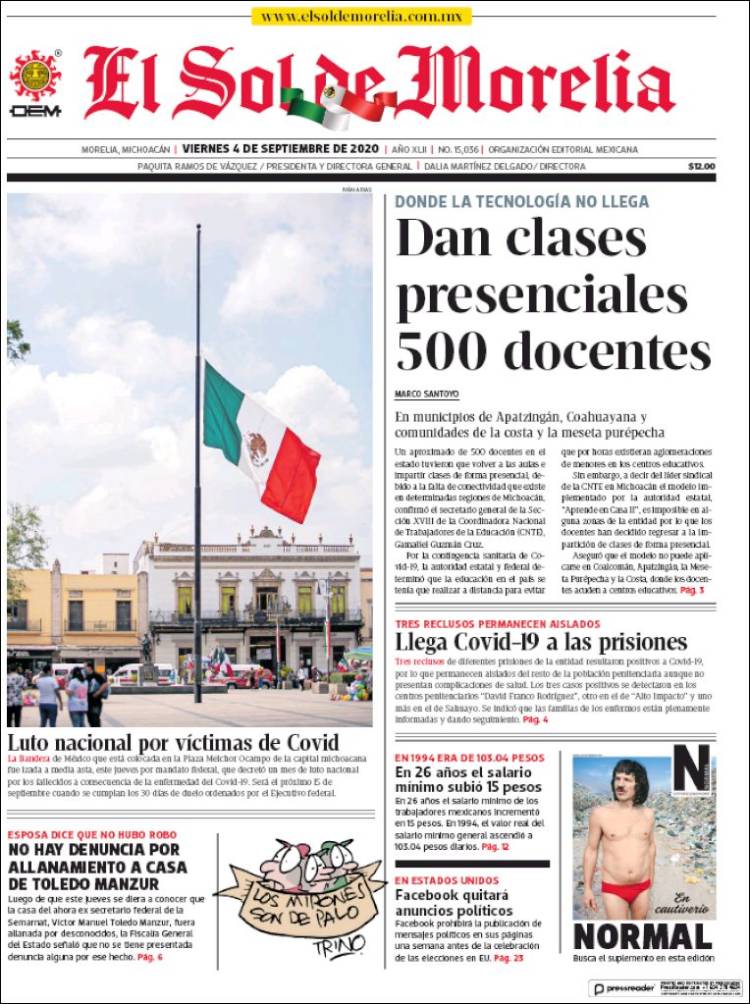 Portada de El Sol de Morelia (M&eacute;xico)