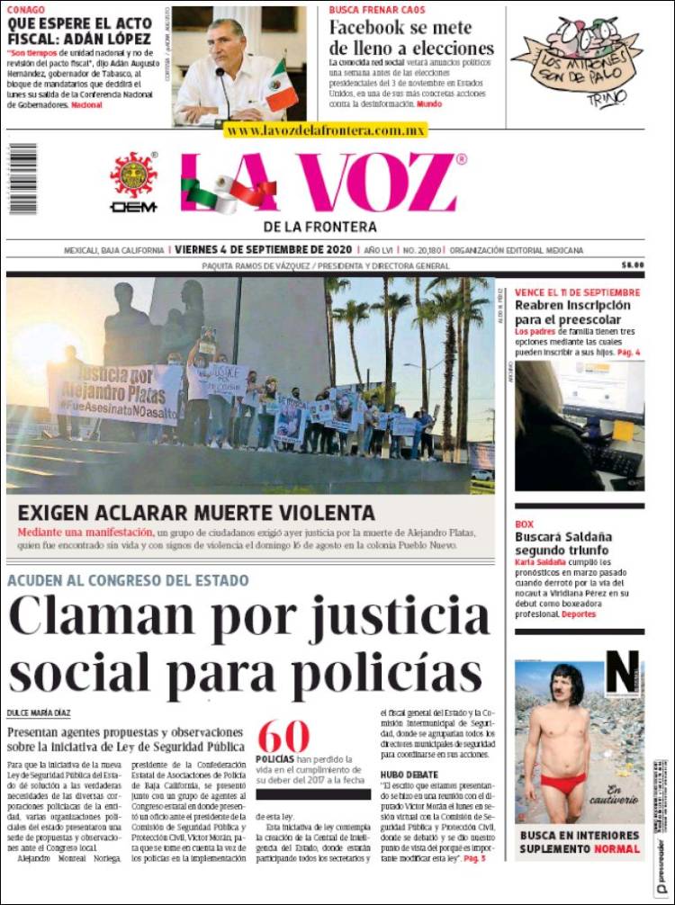 Portada de La Voz de la Frontera (M&eacute;xico)