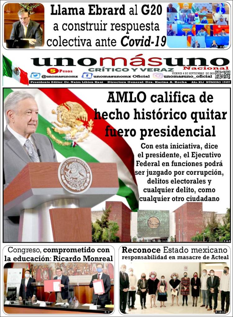Portada de unomásuno (M&eacute;xico)