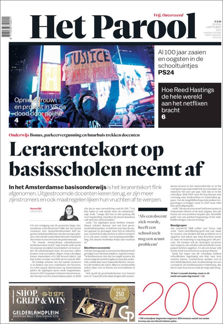 Portada de Het Parool (Pa&iacute;ses Bajos)
