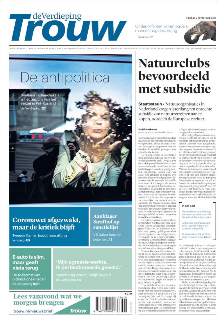 Portada de Trouw (Pa&iacute;ses Bajos)