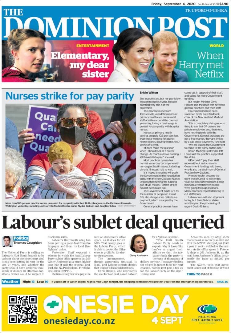 Portada de The Dominion Post (Nueva Zelanda)