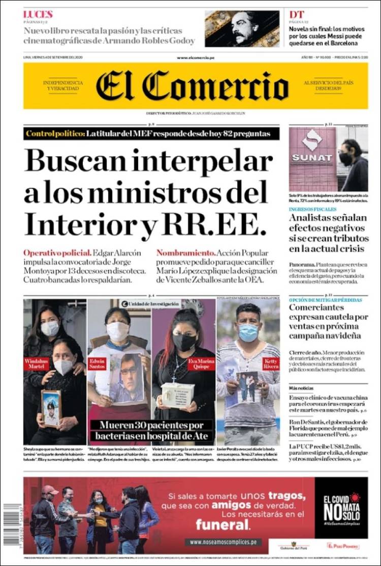 Portada de El Comercio (Per&uacute;)