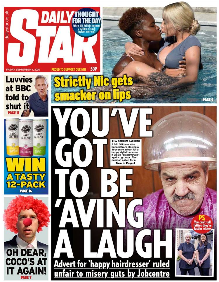 Portada de Daily Star (Reino Unido)