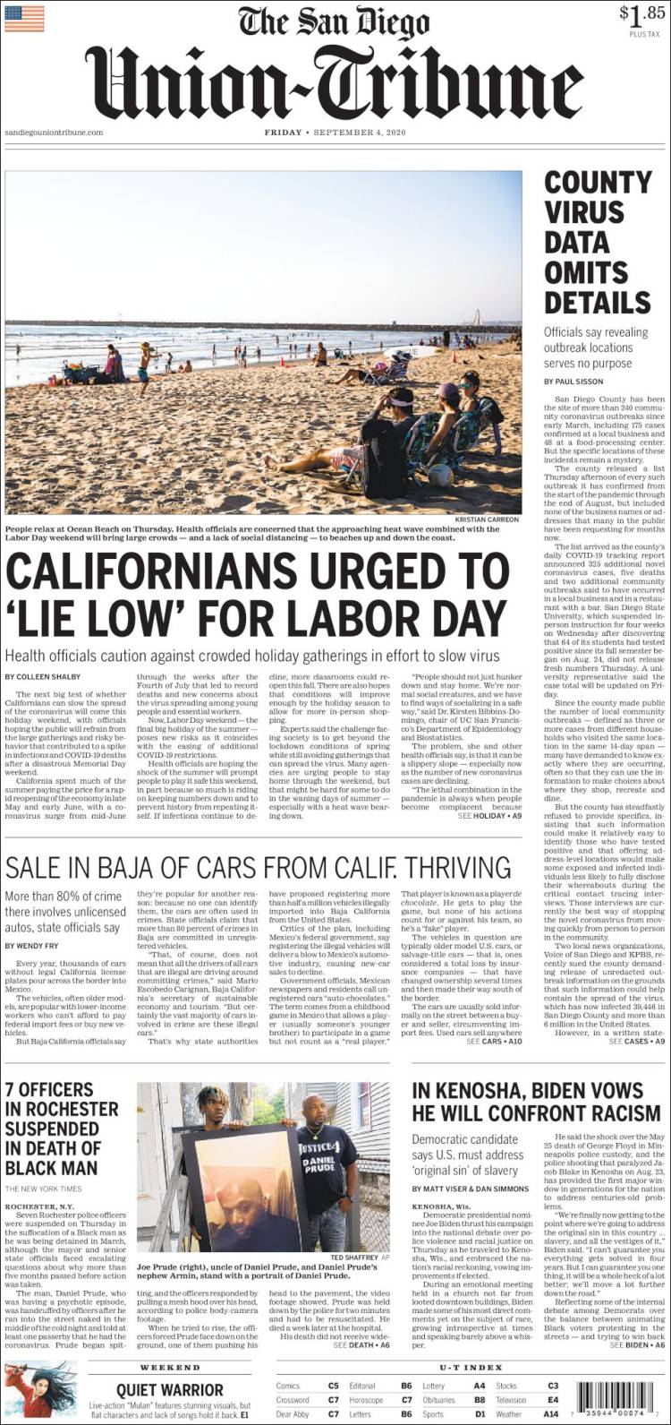 Portada de The San Diego Union-Tribune (USA)