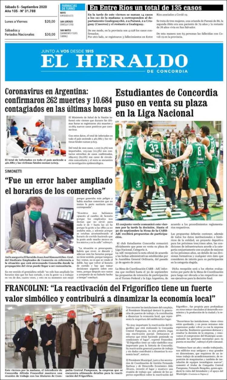 Portada de El Heraldo de Concordia (Argentina)