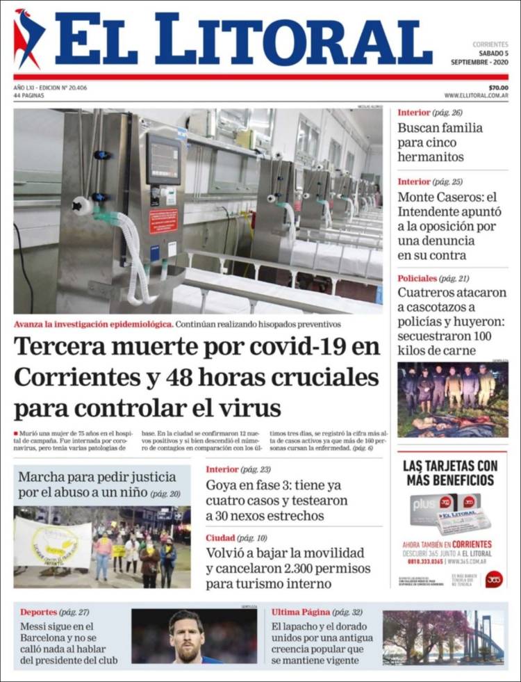 Portada de El Litoral Corrientes (Argentina)