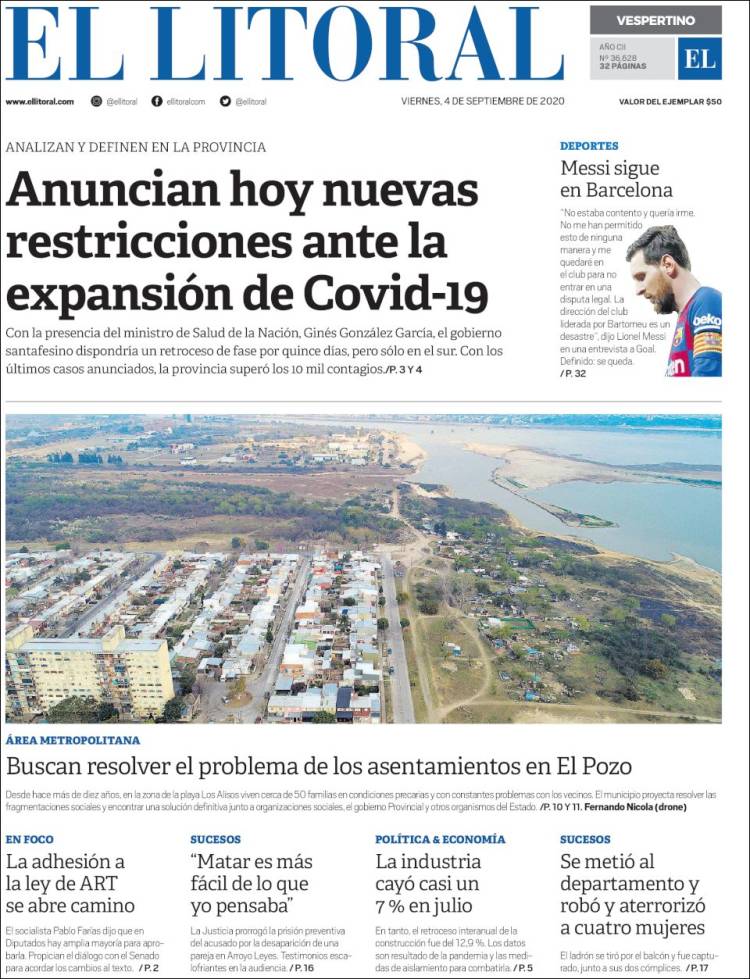 Portada de Diario El Litoral (Argentina)