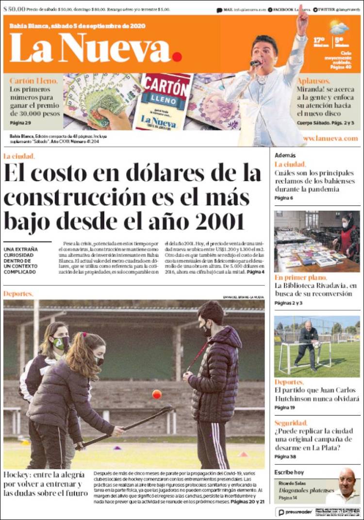 Portada de La Nueva Provincia (Argentina)