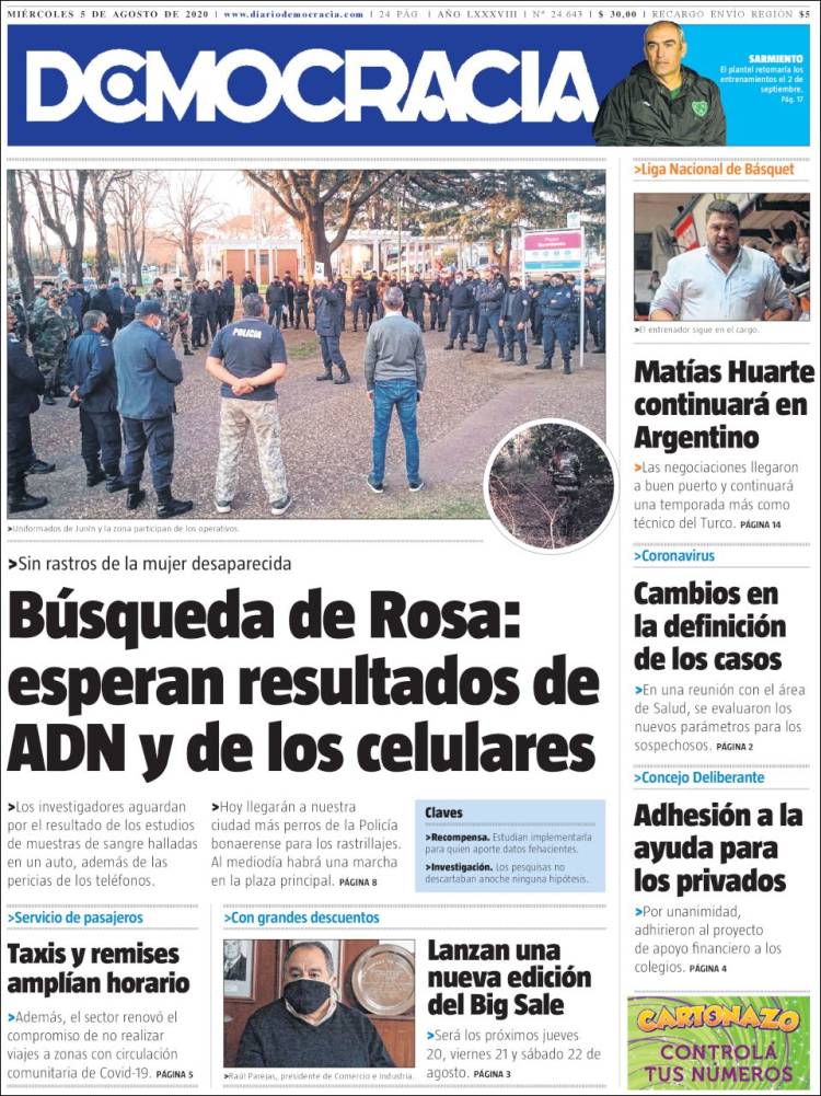 Portada de Diario Democracia (Argentina)
