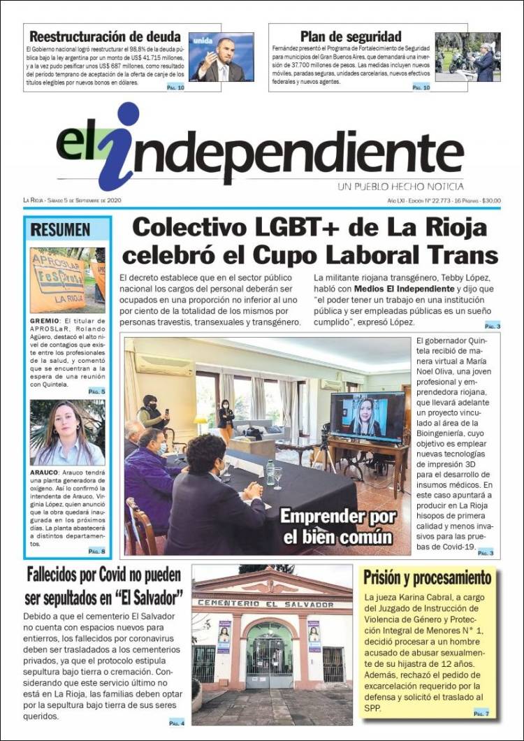 Portada de El Independiente (Argentina)