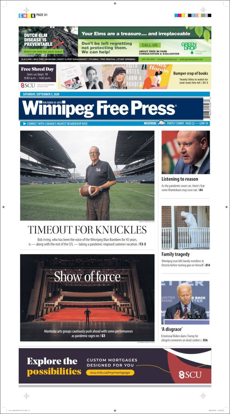 Portada de Winnipeg Free Press (Canadá)