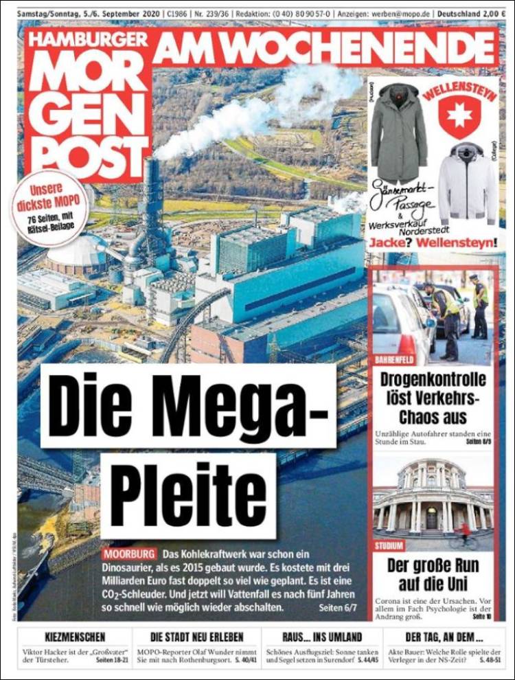 Portada de Hamburger Morgenpost  (Alemania)