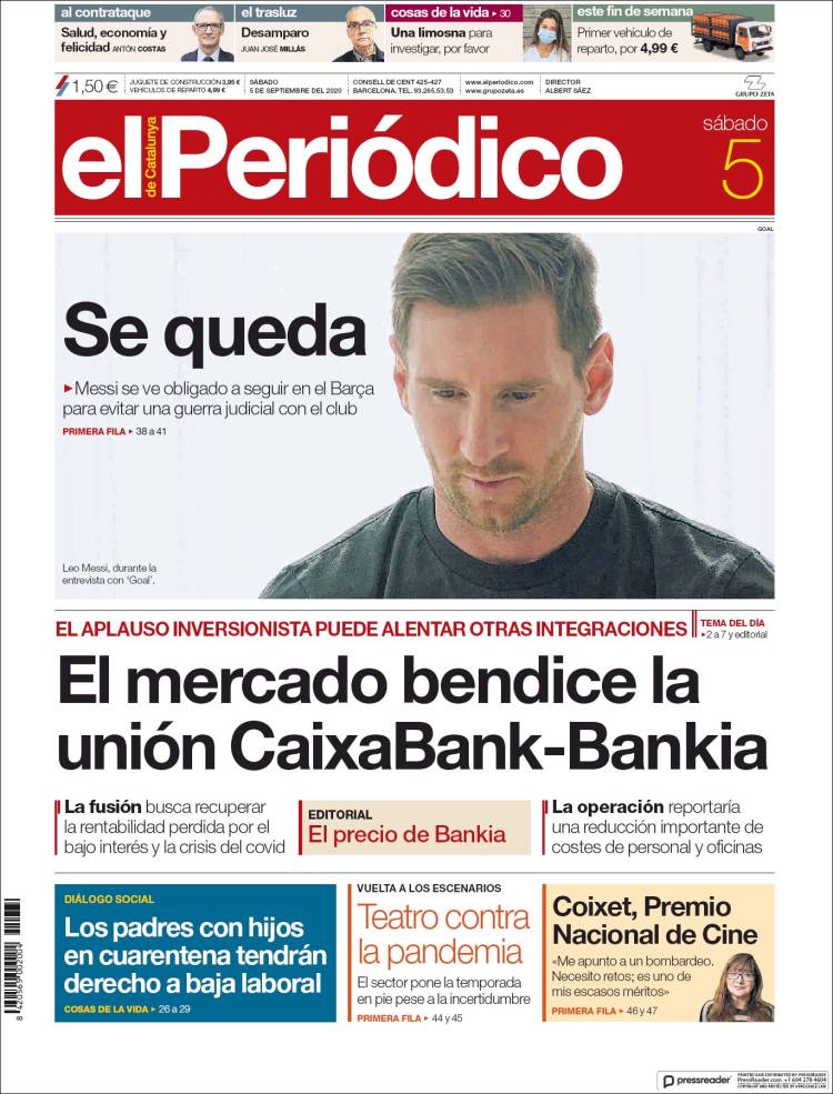 Portada de El Periódico (Spain)