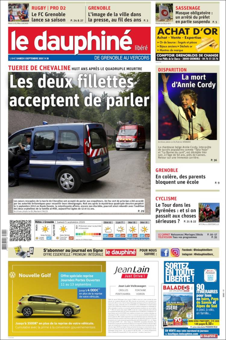 Portada de Le Dauphiné Libéré (Francia)